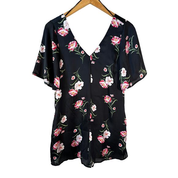 Chelsea28 Women's Floral Print V Neck Short Sleeve Romper Black Red Size Small - Picture 3 of 16